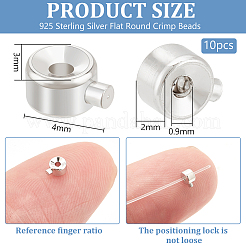 10Pcs Rhodium Plated 925 Sterling Silver Flat Round Crimp Beads&nbsp;STER-BC0002-69P