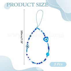 3Pcs Evil Eye Glass Phone Hand Strap Chains&nbsp;HJEW-ME0001-18
