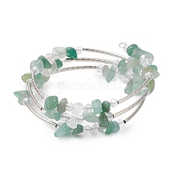 Natural Green Aventurine Chip & Glass & Brass Tube Beaded Bangles for Women&nbsp;BJEW-JB11265-03