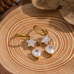 304 Stainless Steel Star with Heart Hoop Earrings&nbsp;XZ0097