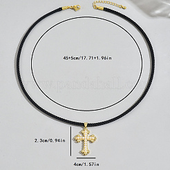 Brass & Imitation Pearl Cross Pendant Black Cord Necklaces for Men&nbsp;LI2000-1