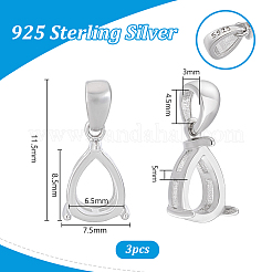 3Pcs Sterling Silver Pendant Cabochon Settings&nbsp;STER-PH0004-25