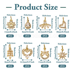 16Pcs 8 Style Rack Plating Brass Pave Cubic Zirconia Pendants&nbsp;KK-TA0001-44