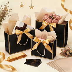 20Pcs 3 Styles Paper Gift Tote Bags with Polyester Gold Ribbon&nbsp;ABAG-WA0001-36B