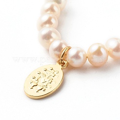 Oval with Virgin Mary & Natural Pearl Beads Pendant Necklaces&nbsp;NJEW-JN03625-01