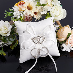 Tribute Silk Wedding Ring Pillow with Polyester Ribbon and Alloy Heart&nbsp;DIY-WH0325-48A