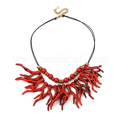 Summer Beach Wood Disc & Acrylic Coral & Round Pendant Bib Necklaces&nbsp;NJEW-Z096-01G