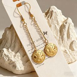 Flat Round with Sun Pattern 304 Stainless Steel Dangle Earrings&nbsp;FS-WG258B4-02