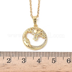 Brass Micro Pave Clear Cubic Zirconia Moon and Sun Pendant 304 Stainless Steel Chain Necklaces for Women&nbsp;NJEW-D341-05G
