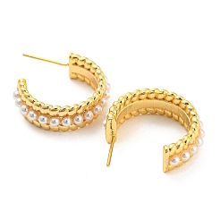 Rack Plating Brass Ring Stud Earrings with Plastic Pearl Beaded&nbsp;EJEW-A028-06G