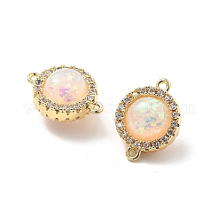 Brass Micro Pave Clear Cubic Zirconia Flat Round Connector Charms&nbsp;KK-B129-24G-01