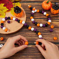 Halloween Theme 5 Strands Spray Painted Natural Wood Beads Strands&nbsp;WOOD-SP0001-02B