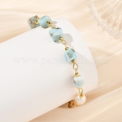 Natural Larimar Square Beaded Chain Bracelets for Women&nbsp;BJEW-JB14478