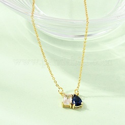 Brass Pave Cubic Zirconia Rectangle & Teardrop Pendant Cable Chain Necklaces&nbsp;KK-CBAB173-05G-02