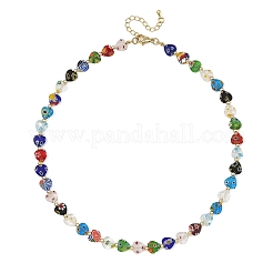 Heart Handmade Millefiori Glass Beaded Necklaces&nbsp;NJEW-JN06605