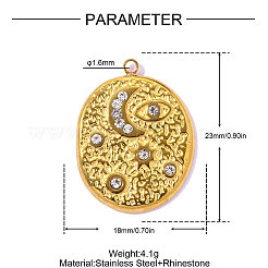 Hammered 304 Stainless Steel Rhinestone Pendants&nbsp;STAS-OY016-21G