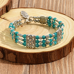Synthetic Turquoise Beaded Triple Layer Multi-strand Bracelet&nbsp;LK3030