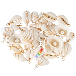 32Pcs 8 Styles Natural Mixed Shell Copper Wire Wrapped Pendants&nbsp;FIND-SC0015-47