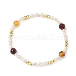 Natural Cultured Freshwater Pearl and Amber Beads Stretch Bracelets for Women&nbsp;BJEW-JB13724