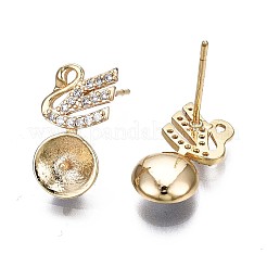 Brass Micro Pave Clear Cubic Zirconia Stud Earring Findings&nbsp;KK-Q764-034A