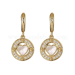 Heart with Flat Round Brass Micro Pave Clear Cubic Zirconia Hoop Earrings&nbsp;KK-D363-11A-G