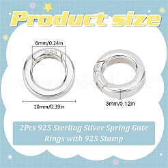 2Pcs 925 Sterling Silver Spring Gate Rings with 925 Stamp&nbsp;STER-SC0001-27