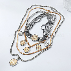 Bohemian Zinc Alloy Disc Pendant Multi-Layered Chain Necklaces for Women&nbsp;FS-WG91216-01