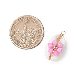 5Pcs 5 Styles Dyed Natural Freshwater Shell Beaded Flower Copper Wire Wrapped Natural Cowrie Shell Pendants&nbsp;PALLOY-JF03441-01