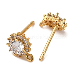 Brass Pave Clear Cubic Zirconia Stud Earring Findings&nbsp;KK-Z121-07G