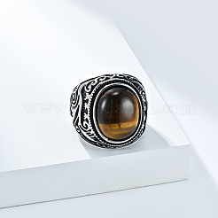 304 Stainless Steel with Natural Tiger Eye Finger Rings for Men&nbsp;FS-WG44E14-13