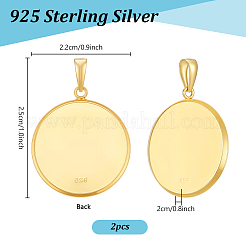 2Pcs 925 Sterling Silver Flat Round Pendant Cabochon Settings&nbsp;STER-PH0005-10G