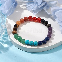 Chakra 8mm Round Natural Golden Sheen Obsidian & Amethyst & Lapis Lazuli & Tiger Eye & Green Aventurine & Carnelian & Red Aventurine&nbsp;BJEW-JB10624-02