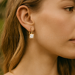 4Pcs 2 Colors Brass Cubic Zirconia Square Dangle Earrings&nbsp;EJEW-GO0001-10