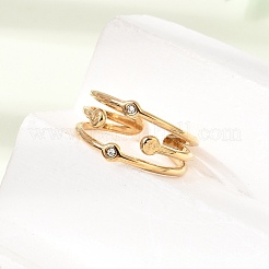 304 Stainless Steel Rhinestone Cuff Open Rings&nbsp;RB-CBAE630-01G-B