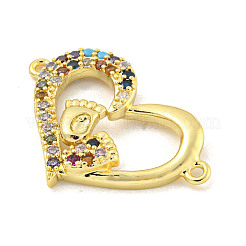 Rack Plating Brass Micro Pave Colorful Cubic Zirconia Heart with Footprint Connector Charms&nbsp;KK-P270-22G