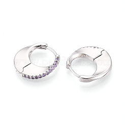 Brass Micro Pave Zirconia Moon Hoop Earrings&nbsp;EJEW-T048-37B-P