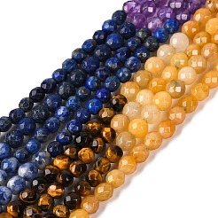 Chakra Theme Natural Red Rainbow Jasper & Yellow Aventurine & Tiger Eye & Green Aventurine & Blue Spot Stone & Lapis Lazuli & Amethyst Beads Strands&nbsp;G-F668-14-4mm