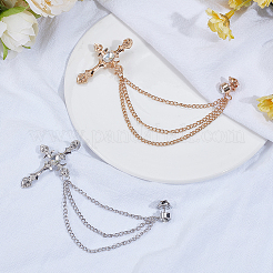 2Pcs 2 Colors Religion Cross Hanging Chain Brooch with Rhinestone&nbsp;JEWB-SP0001-06