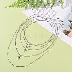 5Pcs 5 Style Heart & Bowknot & Cross Clear Cubic Zirconia Pendant Necklaces Set&nbsp;NJEW-JN04145