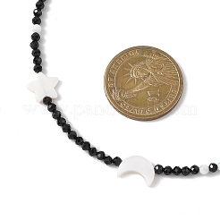 Natural Freshwater Shell Moon Star and Faceted Round Natural Black Spinel Beaded Necklaces for Women&nbsp;NJEW-JN05669