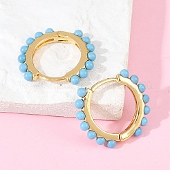Round Synthetic Turquoise & Brass Hoop Earrings&nbsp;EJEW-A156-06G