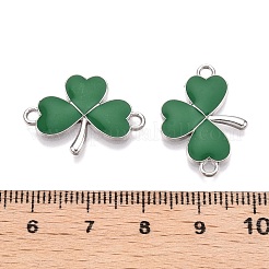 Rack Plating Alloy Green Enamel Shamrock Connector Charms&nbsp;ENAM-N056-354P