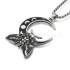 201 Stainless Steel Crescent Moon with Moth Pendant Box Chain Necklaces&nbsp;STAS-D196-01P