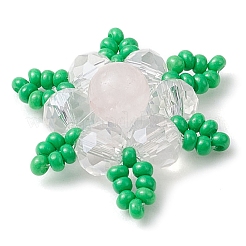 Woven Natural Rose Quartz & Glass Seed Beads Snowflake Multi-Strand Links&nbsp;PALLOY-MZ00319-03
