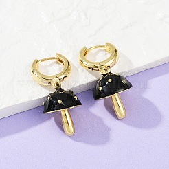 Mushroom Brass Enamel Hoop Earrings&nbsp;EJEW-Z115-07G