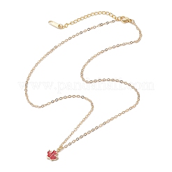 Brass Red Enamel Maple Leaf Pendant Cable Chain Necklaces for Women&nbsp;NJEW-JN05080
