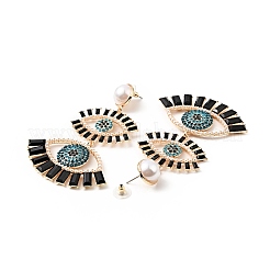 Rhinestone Double Evil Eye Dangle Stud Earrings with Acrylic Pearl Beaded&nbsp;EJEW-J045-03B-KCG