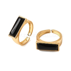 Brass with Natural Black Agate Cuff Open Rings for Women&nbsp;GG-CBA0B5A-04G-09