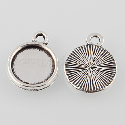Tibetan Style Antique Silver Alloy Flat Round Pendant Cabochon Settings&nbsp;X-TIBEP-M022-26AS