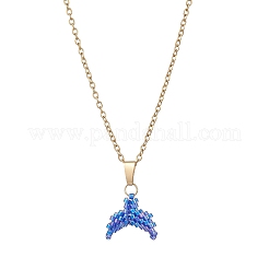 MIYUKI Delica Beads Beaded Mermaid Tail Pendant 304 Stainless Steel Cable Chain Necklaces for Women&nbsp;NJEW-MZ00130-05